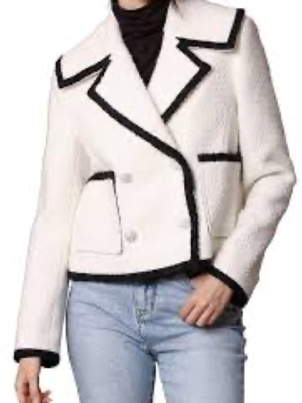 Avec Les Filles from Anthropologie Women's Cream Bouclé Jacket with Black Trim L - Picture 5 of 7